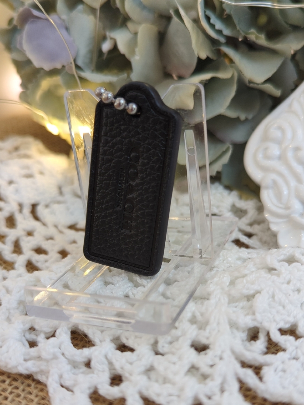 Coach Pebbled Leather Hang Tag with Ball Chain